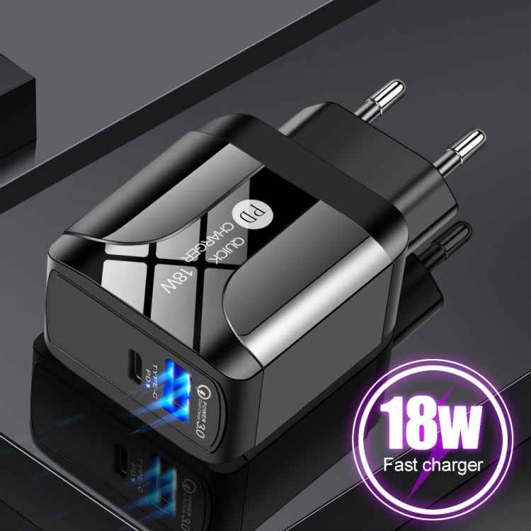 18W PD + QC 3.0 Fast Charge Travel Charger Power Adapter With LED Indication Function