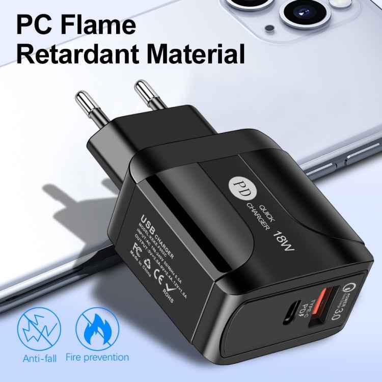 18W PD + QC 3.0 Fast Charge Travel Charger Power Adapter With LED Indication Function