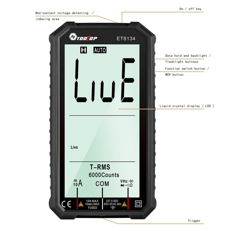 TOOLTOP ET8134 4.7 Inch LCD Full-Screen Multimeter With Color Change Alarm Function, ET8134