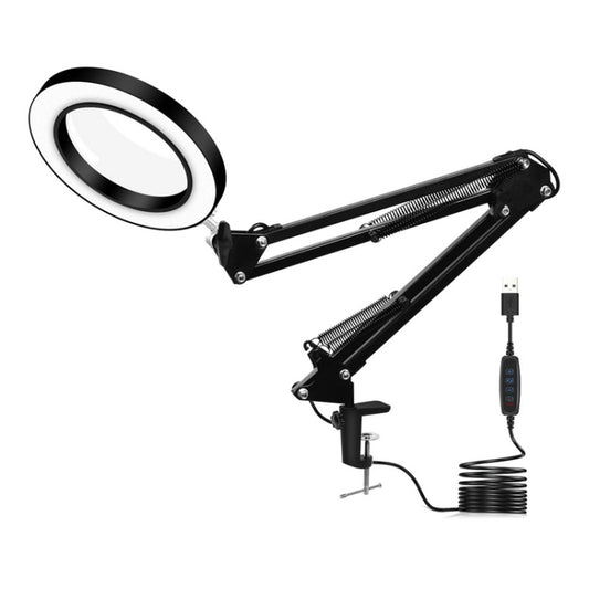LED Eye Protection Reading Book Light USB Folding Clip Magnifying Glass Electronic Maintenance Light, 5X-S (Black)