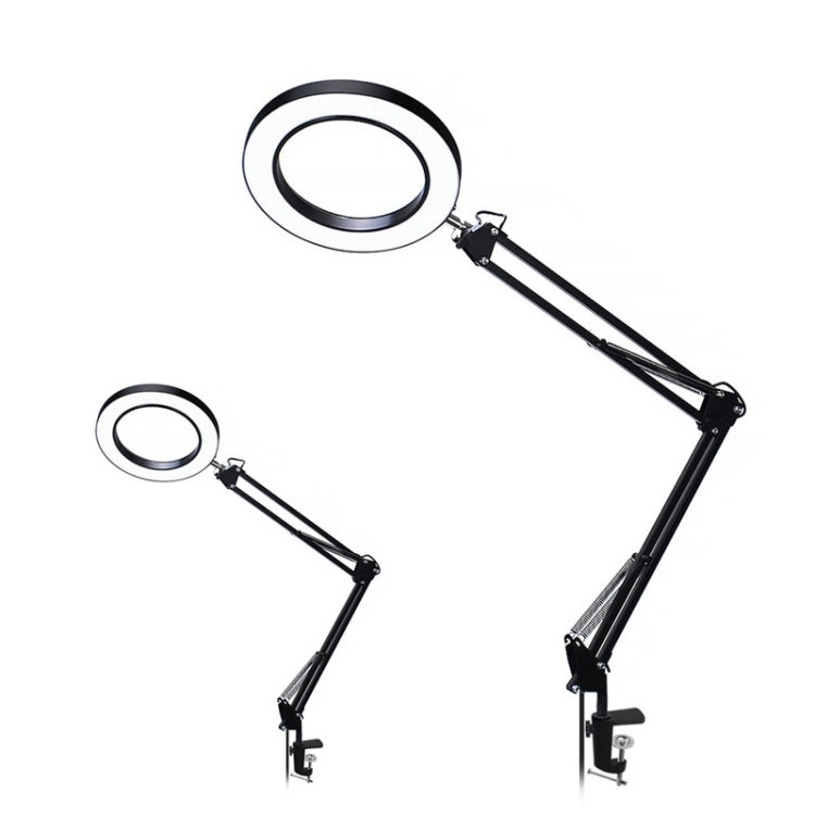 LED Eye Protection Reading Book Light USB Folding Clip Magnifying Glass Electronic Maintenance Light, 5X-S (Black)