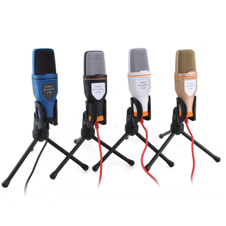 SF-666 Computer Voice Microphone With Adapter Cable Anchor Mobile Phone Video Wired Microphone With Bracketcket, White, Golden, Blue, Black