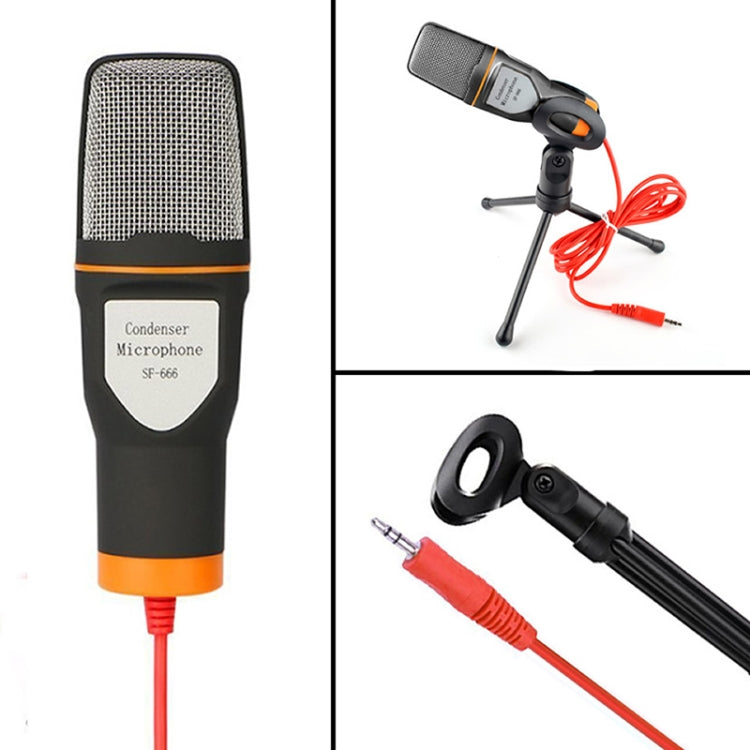 SF-666 Computer Voice Microphone With Adapter Cable Anchor Mobile Phone Video Wired Microphone With Bracketcket, White, Golden, Blue, Black