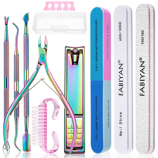 2 In 1 FABIYAN Color Titanium Nail Art Tool Set Dead Skin Shears Steel Push Nail File Pliers, 13 In 1, 14 In 1, 4 In 1, 2 In 1