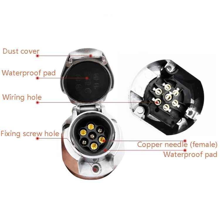 2 PCS VS171EW 7P 12V Aluminum Alloy Trailer Plug Socket EU Plug, VS171EW