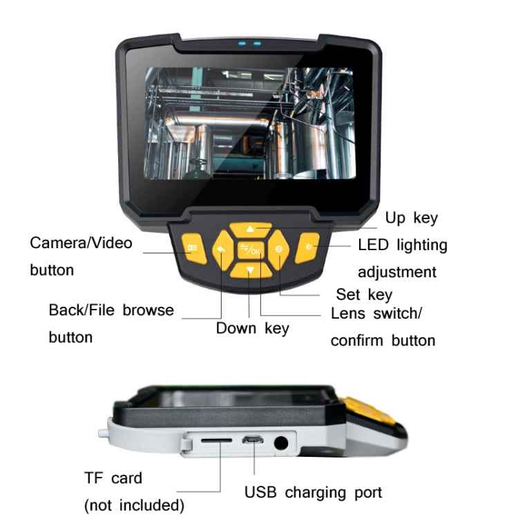 Industrial Dual-Lens Endoscope HD Handheld Screen Pipe Car Inspection Tool, Line Length 1m, Line Length 5m, Line Length 10m