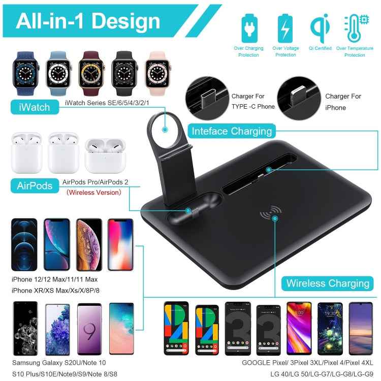 HQ-UD17 4 in 1 Wireless Charger Phone Holder Charging Base for iPhone, iWatch, AirPods and Other Android Phones