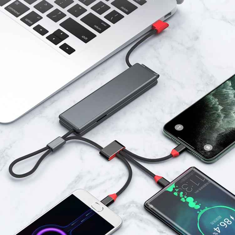Oatsbasf 03083 Portable Multi-Function Micro USB + USB-C / Type-C + 8 Pin 3 in 1 Charging Cable
