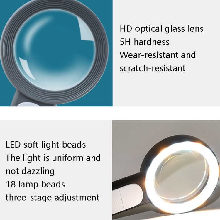 30 Times 18 LED Cool Warm Light HD Elderly Reading Repair Glass Magnifier, 30X(Black White), 30X(Gray White)