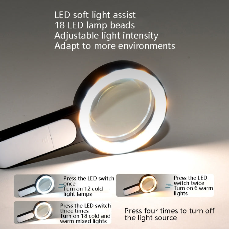 30 Times 18 LED Cool Warm Light HD Elderly Reading Repair Glass Magnifier, 30X(Black White), 30X(Gray White)