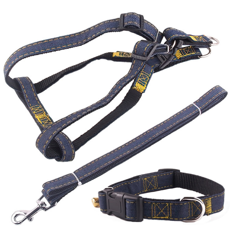 BG-Q1025 Leash+Chest Strap+Collar Thickened Strong Denim Pet Dog Leash Set
