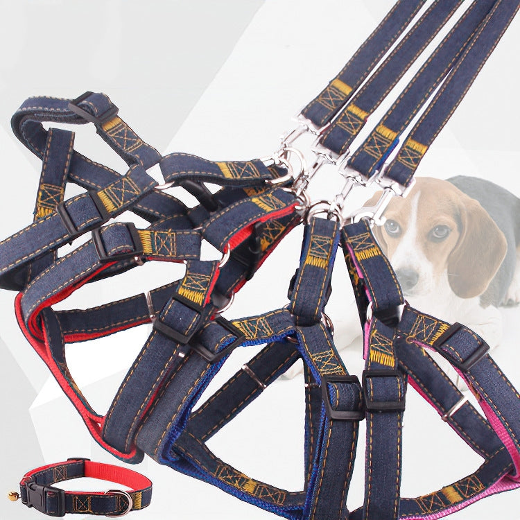 BG-Q1025 Leash+Chest Strap+Collar Thickened Strong Denim Pet Dog Leash Set