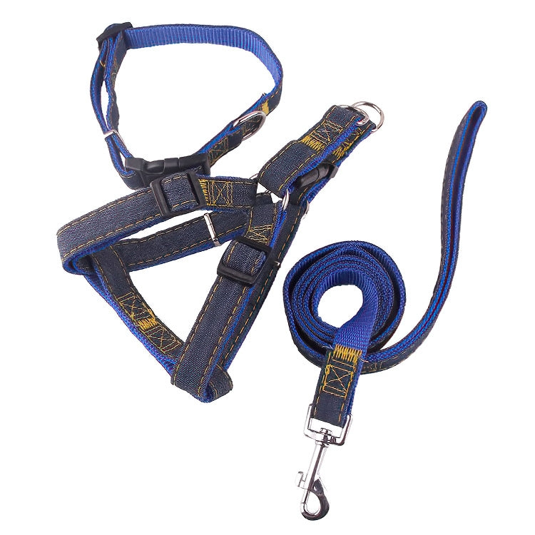 BG-Q1025 Leash+Chest Strap+Collar Thickened Strong Denim Pet Dog Leash Set