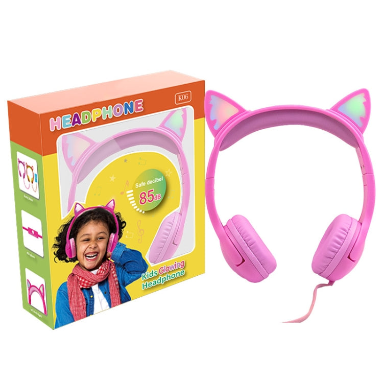 LX-K06 3.5mm Wired Children Learning Luminous Cat Ear Headset, Cable Length: 1.2m, Pink, Purple, Blue, Orange