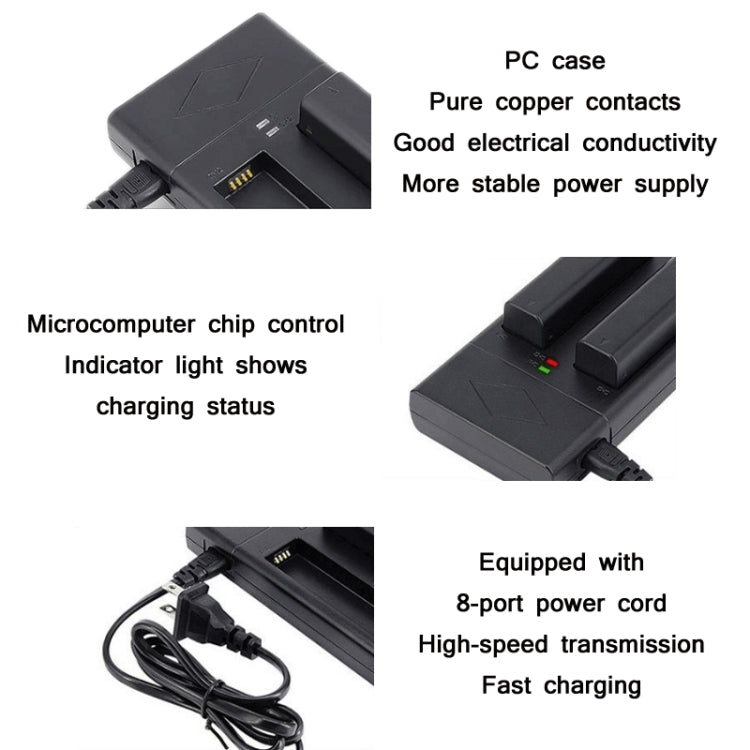 Jinnet 2 PCS Smart Dual Charge Handheld Gimbal Camera Battery Charger For DJI/Osmo, EU Plug, US Plug