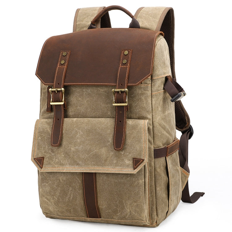K-011 Outdoor Shoulder Digital Camera Bag Batik Canvas Waterproof Large-Capacity Photography Backpack, Khaki, Gray, Army Green