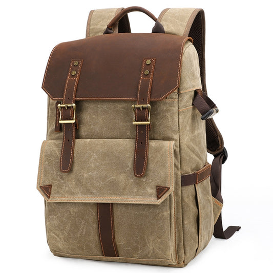 K-011 Outdoor Shoulder Digital Camera Bag Batik Canvas Waterproof Large-Capacity Photography Backpack, Khaki, Gray, Army Green