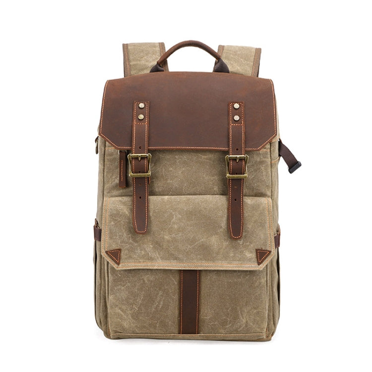 K-011 Outdoor Shoulder Digital Camera Bag Batik Canvas Waterproof Large-Capacity Photography Backpack, Khaki, Gray, Army Green