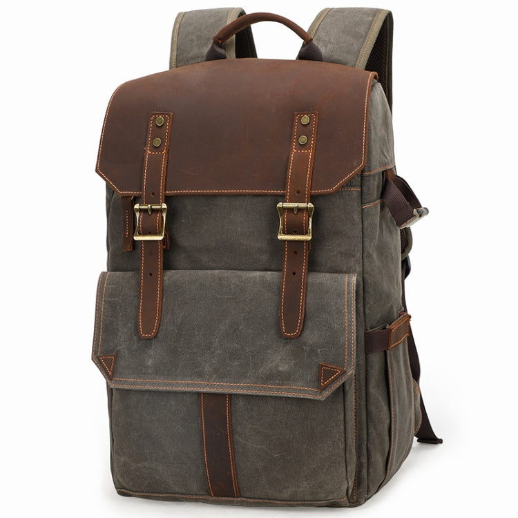 K-011 Outdoor Shoulder Digital Camera Bag Batik Canvas Waterproof Large-Capacity Photography Backpack, Khaki, Gray, Army Green