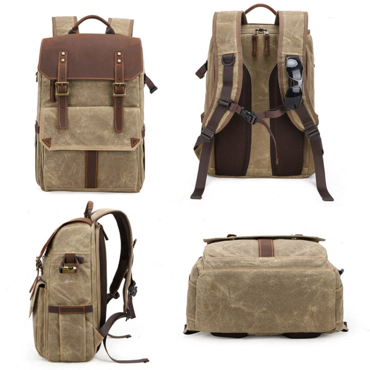 K-011 Outdoor Shoulder Digital Camera Bag Batik Canvas Waterproof Large-Capacity Photography Backpack, Khaki, Gray, Army Green