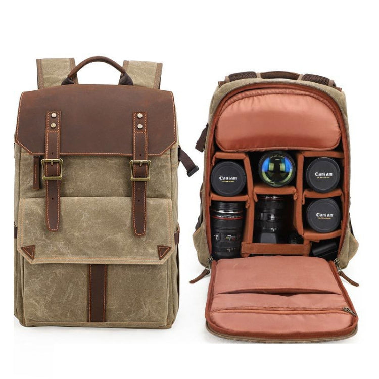 K-011 Outdoor Shoulder Digital Camera Bag Batik Canvas Waterproof Large-Capacity Photography Backpack, Khaki, Gray, Army Green