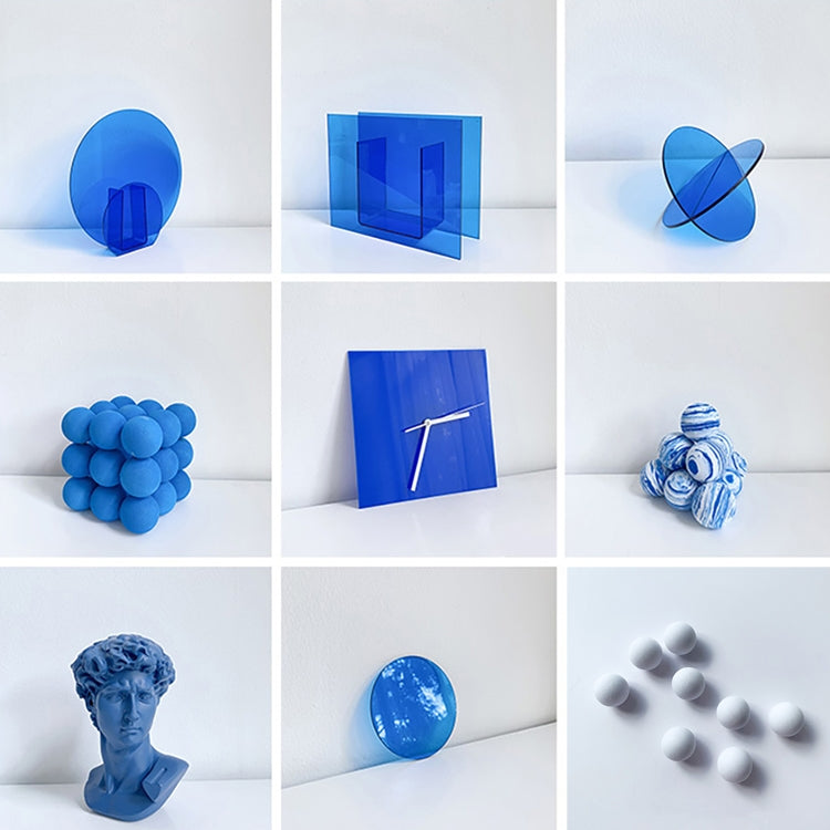 Blue Ball Magic Square Studio Background Ornament Photo Props, Translucent Blue Round Sheet, Translucent Blue Cross Circle, Blue Round Acrylic Ornament, Blue Square Acrylic Ornament, Acrylic Clock, Translucent Acrylic Clock, Blue Ball Rubik Cube       ...