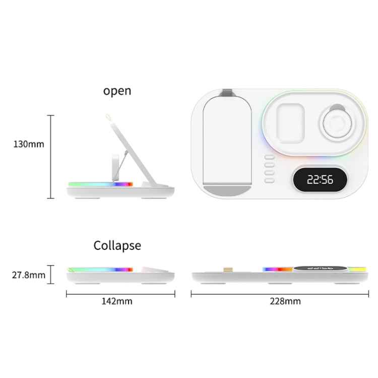 A06 3 in 1 Wireless Charger Fast Charging RGB Atmosphere Light with Clock For Smart Phone & iWatch & AirPods
