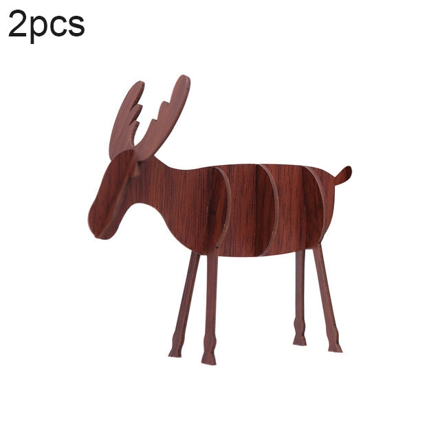2 PCS Christmas Decorations Wooden DIY Elk Decorations Children Creative Gifts Desktop Decoration, L, S