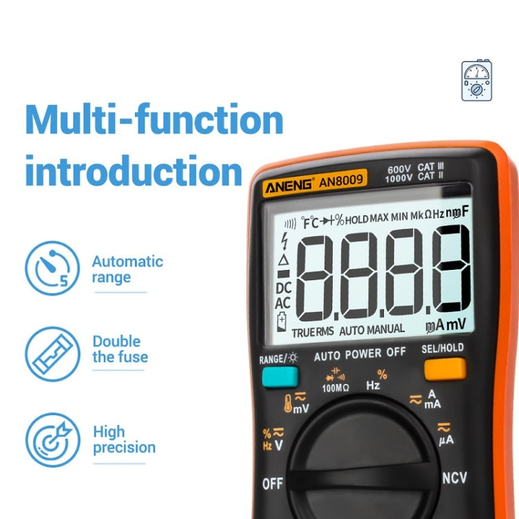 ANENG AN8009 NVC Digital Display Multimeter, Standard, Standard with Cable