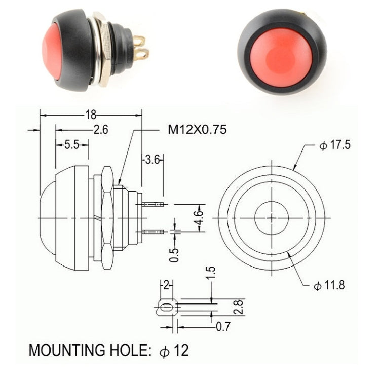 10 PCS Small Waterproof Self-Reset Button Switch, Black, Green, Red, Orange, White, Blue