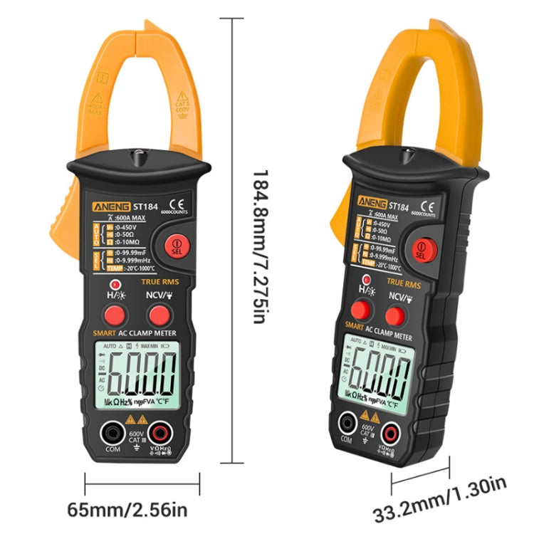 ANENG ST184 Automatically Identify Clamp-On Smart Digital Multimeter, Red, Black, Yellow