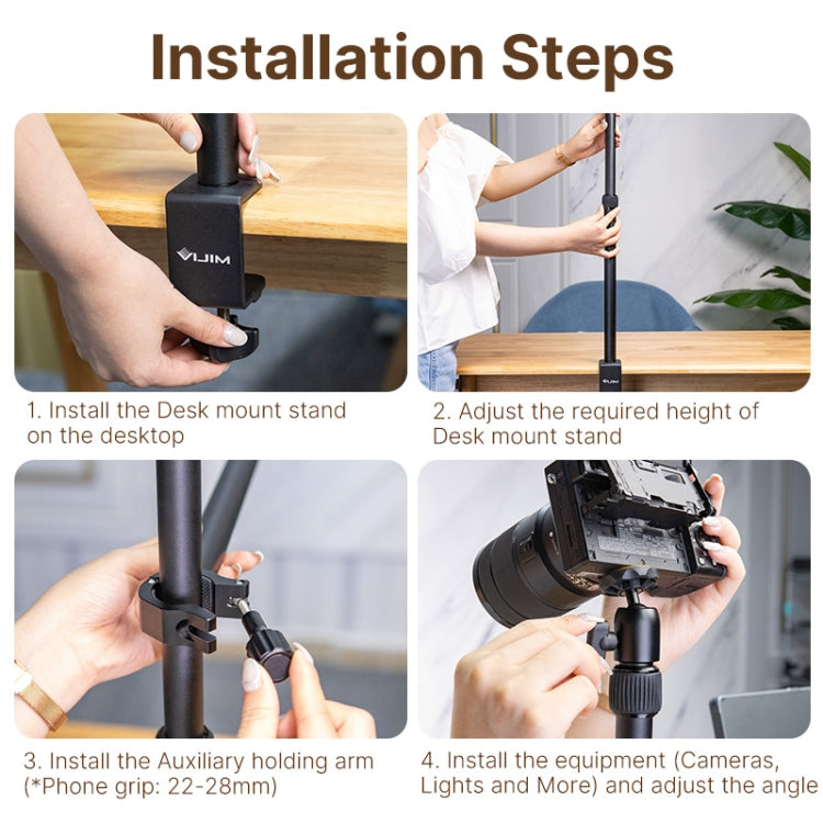 Vijim LS02  Live Desktop Extension Arm Light Stand  For Ring Light DSLR Camera