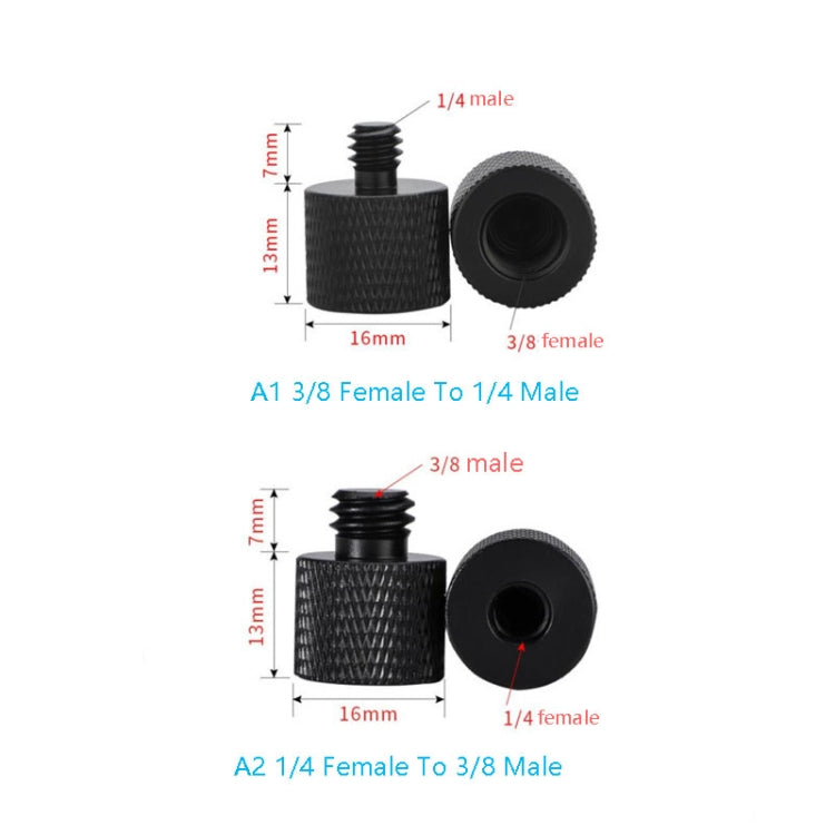 10 PCS Screw Adapter, 3/8 Female to 1/4 Male  Screw(Black), 3/8 Female to 1/4 Male  Screw(Blue), 3/8 Female to 1/4 Male  Screw(Red), 1/4 Female to 3/8 Male Screw (Black), 1/4 Female to 3/8 Male Screw (Blue), 1/4 Female to 3/8 Male Screw (Red)