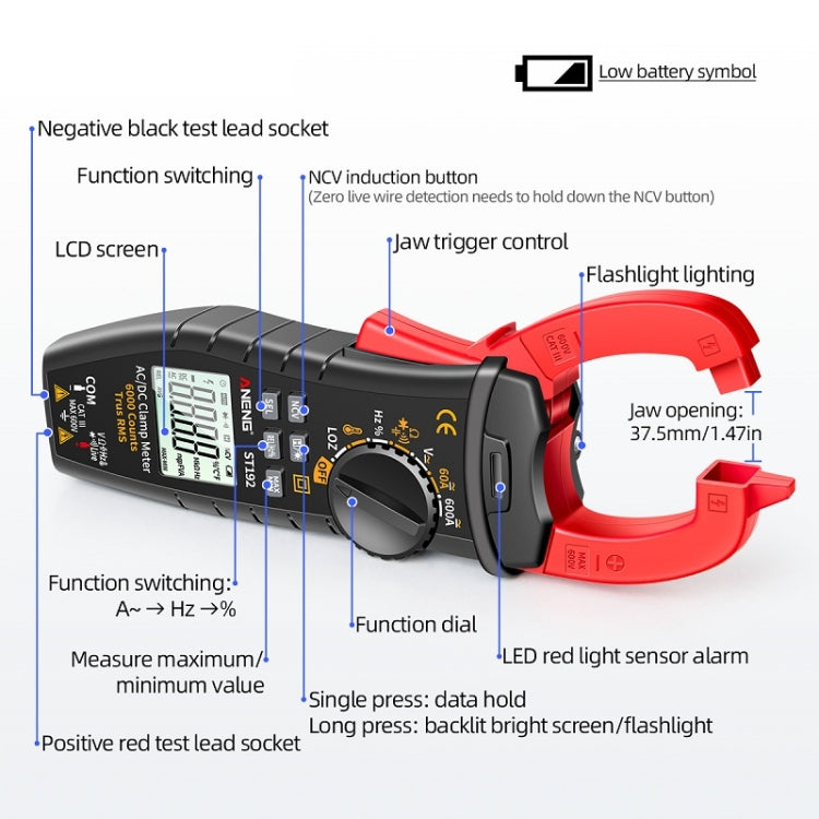 ANENG ST191 Multifunctional AC Clamp Digital Meter, ST190 Red, ST190 Black, ST191, ST192 600A DC Current, ST193 Intelligent Automatic