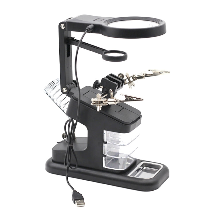Desktop Multifunctional Chip Welding Repair Inspection Magnifying Glass with LED Light, 3-45X Black, 3-45X White