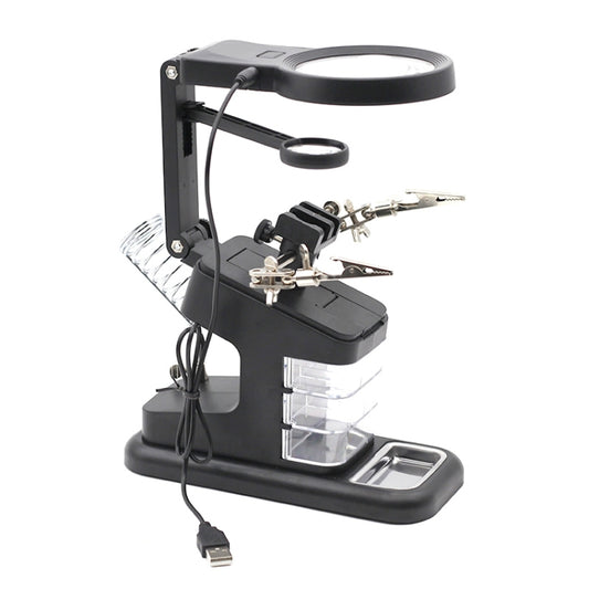 Desktop Multifunctional Chip Welding Repair Inspection Magnifying Glass with LED Light, 3-45X Black, 3-45X White