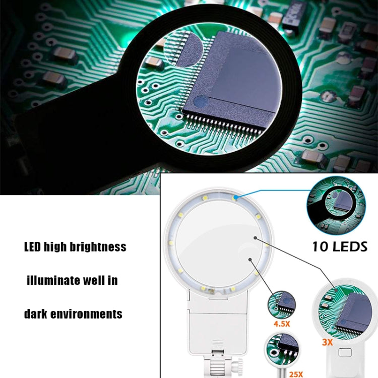 Desktop Multifunctional Chip Welding Repair Inspection Magnifying Glass with LED Light, 3-45X Black, 3-45X White