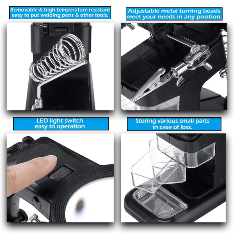 Desktop Multifunctional Chip Welding Repair Inspection Magnifying Glass with LED Light, 3-45X Black, 3-45X White