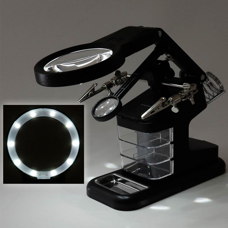 Desktop Multifunctional Chip Welding Repair Inspection Magnifying Glass with LED Light, 3-45X Black, 3-45X White