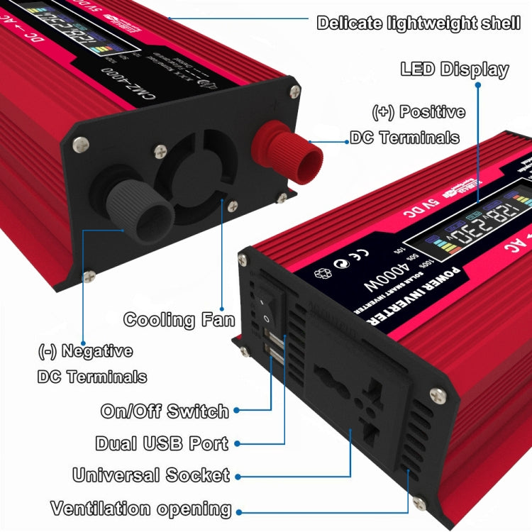Solar Power System Inverters+30A Controller+18W 18V Solar Panel, Black 12V To 220V, Black 12V To 110V, Red 12V To 220V, Red 12V To 110V