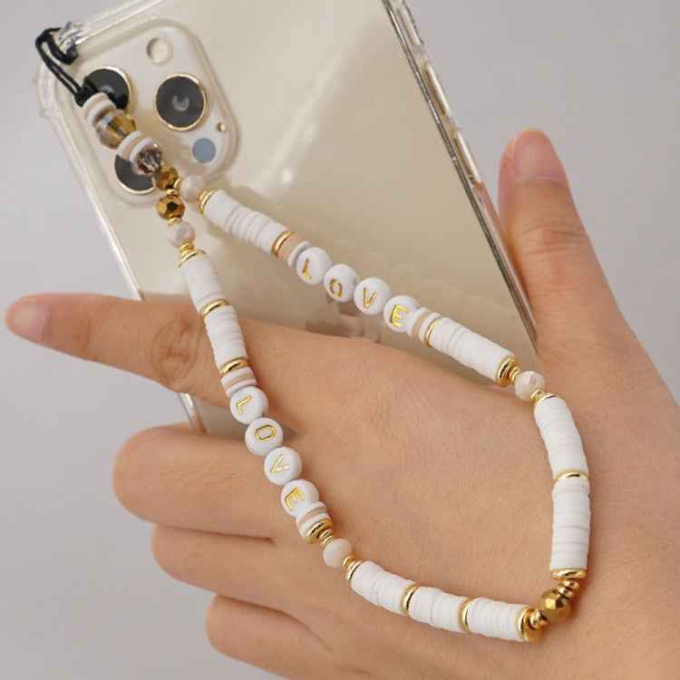 Geometric Letter Soft Pottery Mobile Phone Lanyard Anti-lost Phone Chain