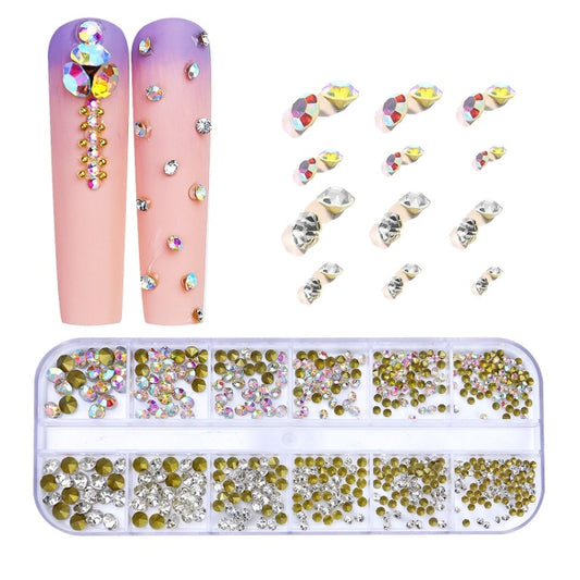12 Grid Flat Bottom Shaped Nail Rhinestones Nail Decoration, 01, 02, 03, 04, 05, 06, 07, 08, 09, 10, 11, 12, 13, 14, 15, 16, 17, 18, 19, 20, 21, 22, 23, 24, 25, 26, 27, 28