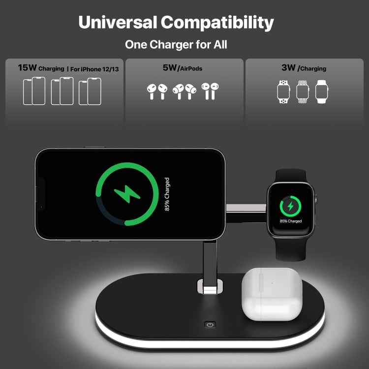 UD23 15W 3 In 1 Desktop Aluminum Alloy Wireless Charger, For Smartphone&iWatch&AirPods