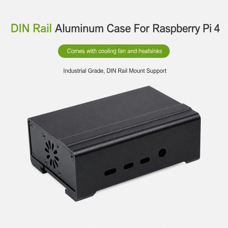Waveshare 21177 DIN Rail Aluminum Case for Raspberry Pi 4 with Cooling Fan and Heatsinks, 21177