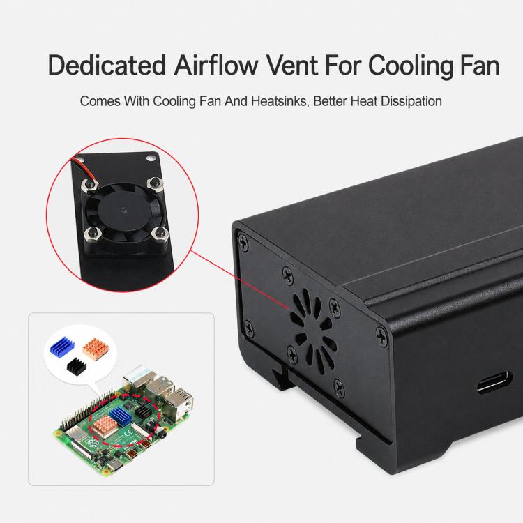 Waveshare 21177 DIN Rail Aluminum Case for Raspberry Pi 4 with Cooling Fan and Heatsinks, 21177