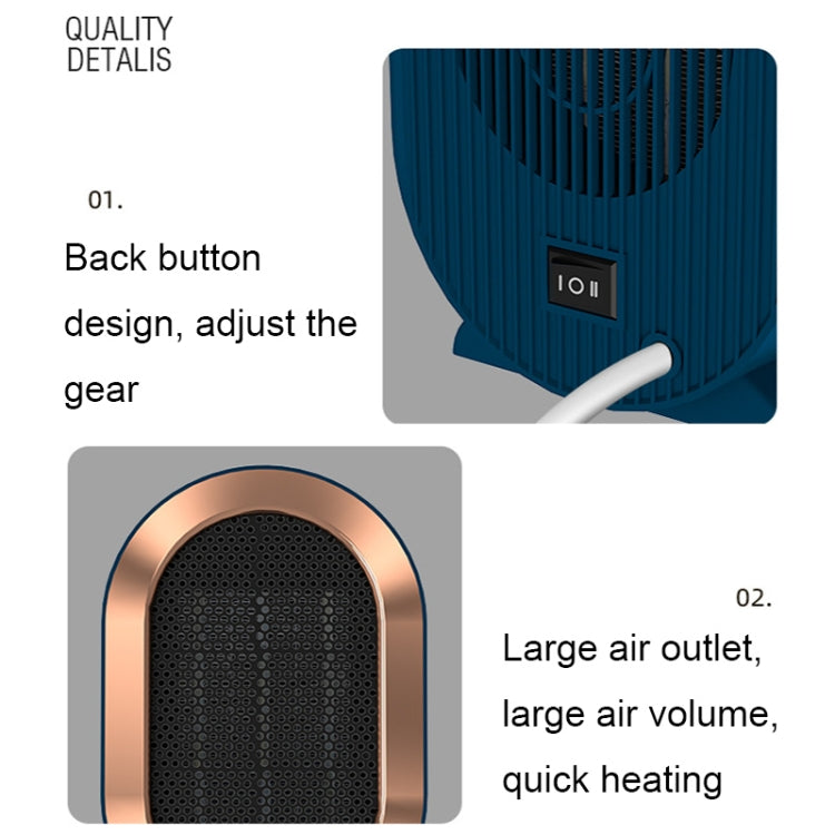 XH-1201 Winter Desktop Small Heater Quiet Fast Heat PTC Electric Heater, US Plug, White, Green, Blue