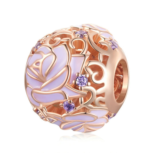 BSC644 S925 Silver Purple Rose Beads Electroplating Hollow DIY Bead Accessories, BSC644
