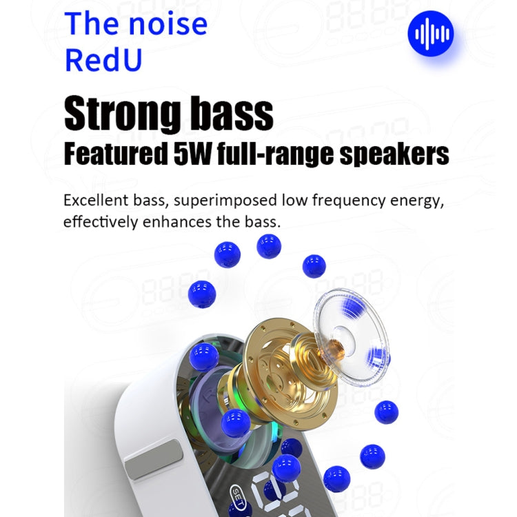 RBT-G30 Mirror Colorful Light Effect Subwoofer Bluetooth Alarm Clock Audio, Spec:, Sensor Version (Black), Sensor Version (White), Voice Version (White), Voice Version (Pink)