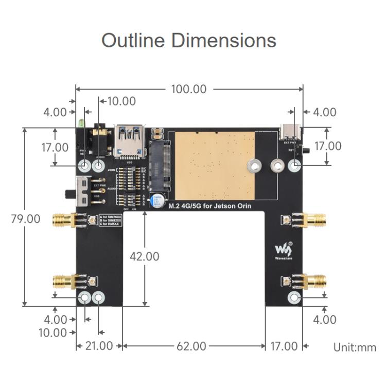 Waveshare SIM7600G-H-M.2 4G Module for Jetson Orin Supports 4G / 3G / 2G Communication And GNSS Positioning, Global Coverage, 32257