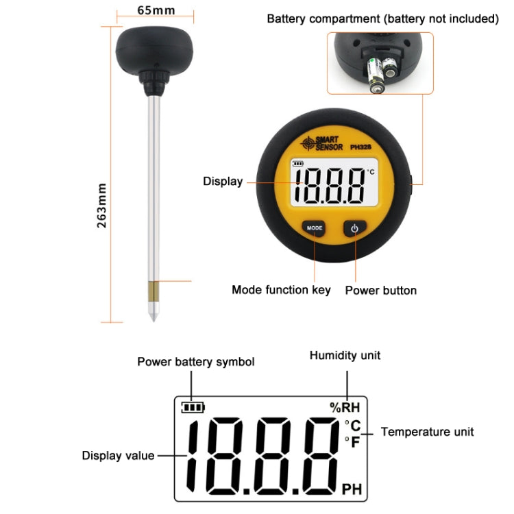 Smart Senser PH328 Soil Acidity Meter Fertilizer Nutrient Humidity Detector